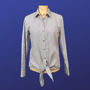 JONES NEW YORK SIGNATURE Tie-Front Oxford Shirt, BLUE/WHITE STRIPE, Size S, NWOT